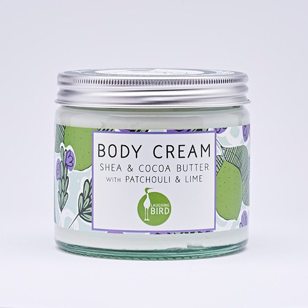 Shea butter and cocoa butter body cream with patchouli and lime by Laughing Bird