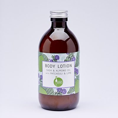 Body lotion with shea, almond oil, patchouli and lime by Laughing Bird