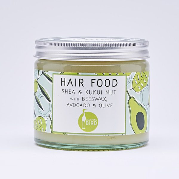 Hair food with shea, kukui nut, beewax, avocado and lime by Laughing Bird